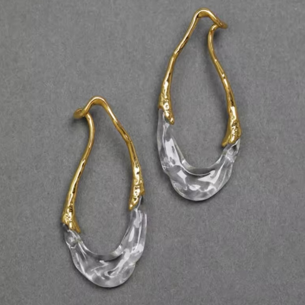 UNIQUE Dream Rain Earrings Front Back Link Gold Clear Lucite AU02